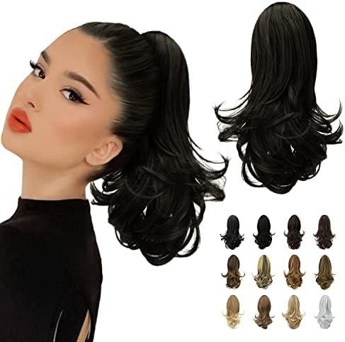 SOFEIYAN 13" Ponytail Extension Long Curly Ponytail Clip in Claw Hair Extension Natural Looking Synthetic Hairpiece for Women, Natural Black