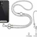 Crystal Phone Lanyard Crossbody and Wrist Strap Set, Rhinestone Women Anti-Lost Crossbody Phones Straps, Cell Phones Lanyards and Phone Charm for All iPhone/iPhone 17 Pro Max, Dazzling White