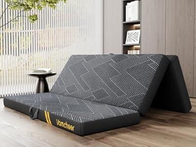 Vamcheer Foldable Mattress Queen Size, 4 Inch Tri Folding Mattress, Handle & Non-Slip Bottom with Washable Cover for Travel RV Camping Guest Room, 78"x58"x4", Grey