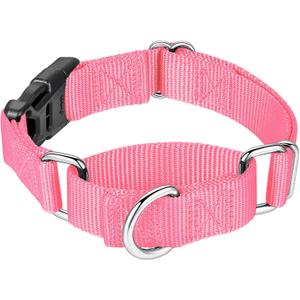 Mikivery Martingale Collar for Dogs Nylon Dog Collar with Quick Release Buckle Adjustable Training No Slip Dog Collars (Large, Baby Pink)
