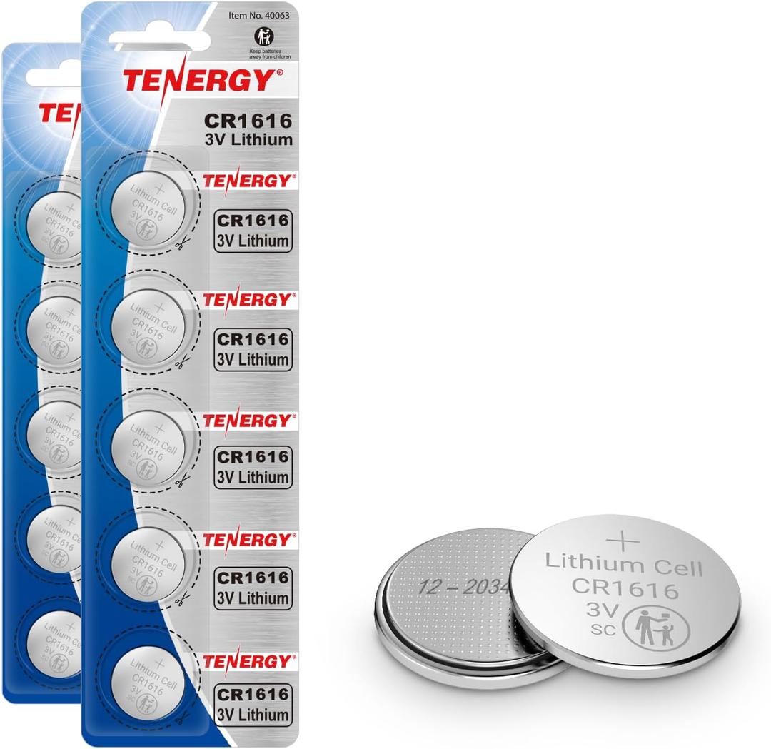 Tenergy CR1616 3V Lithium Cell Battery, for Keys, Handheld Game Console, Calulators, Accessories, 10 Pack 