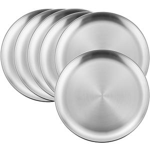 HaWare 6-Piece 18/8 Stainless Steel Plates, Metal 304 Dinner Dishes for Kids Toddlers Children, 10 Inches Feeding Serving Camping Plates, Reusable and Dishwasher Safe