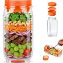 VKX 2026 Upgraded Salad Jar Side Open, 35oz (1000ml) Leakproof Salad Jar Lunch Container with Dressing Cup & Lid, Dishwasher Safe for Office & Outdoors, Travel (Orange)