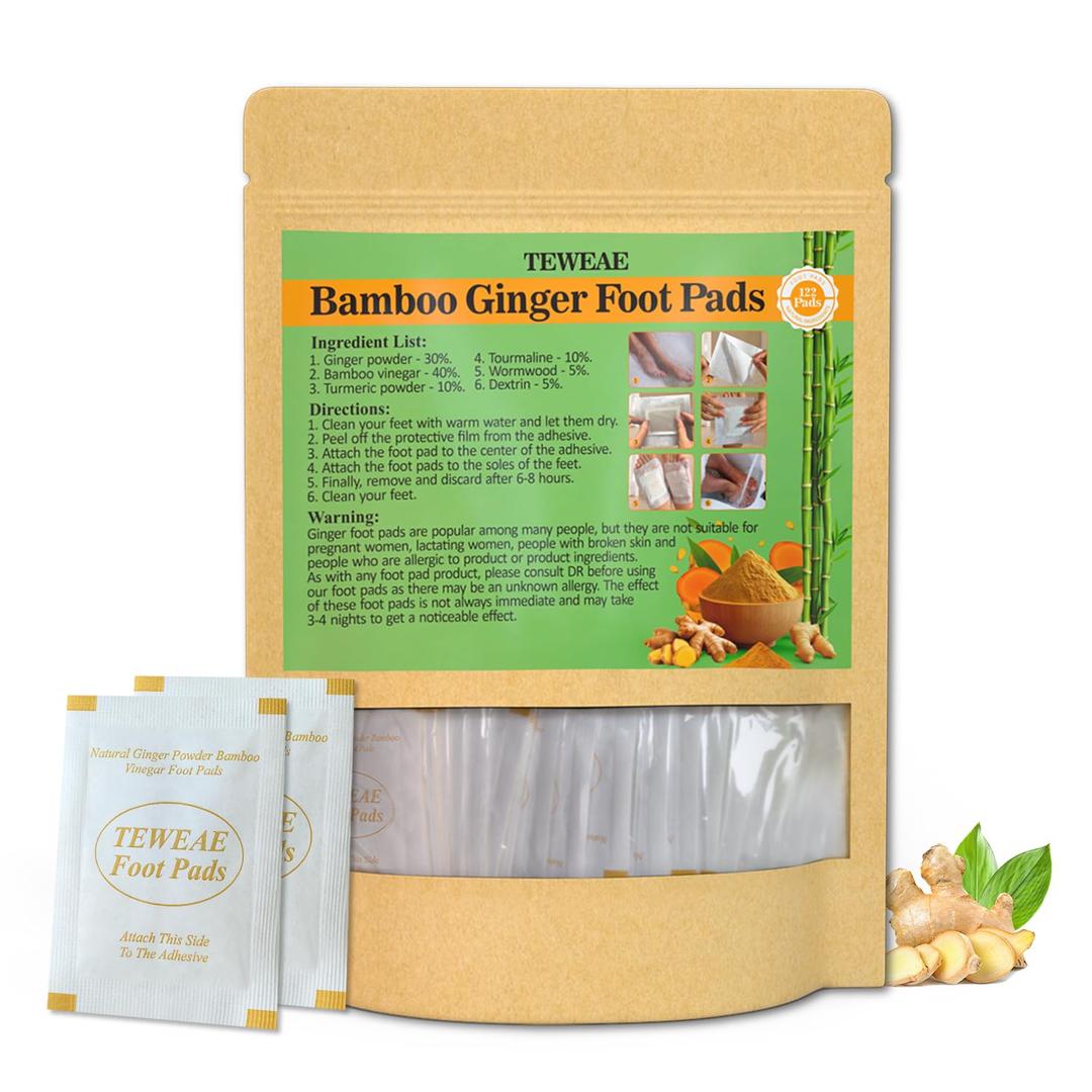 122 Pads Foot Pads - Turmeric & Ginger Foot Pads, Pure Natural Foot Pads with Ginger, Wormwood, Bamboo Vinegar, Bigger Adhesive Pad Ginger Foot Pads