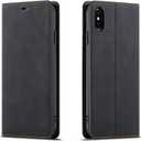 QLTYPRI for iPhone X iPhone Xs Case, Premium PU Leather Cover TPU Bumper with Card Holder Kickstand Hidden Magnetic Adsorption Shockproof Flip Wallet Case for iPhone X iPhone Xs (5.8 inch) - Black