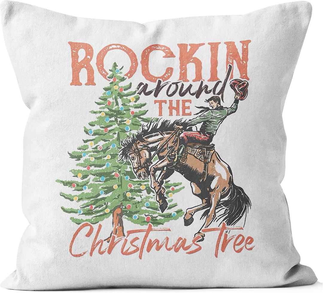 Western Christmas Decor - 18x18 Throw Pillow Covers for Bedroom & Sofa, Tree Decorations