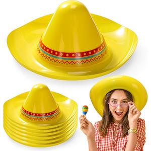 Hicarer 6 Pack Mexican Hats for Adults, Cinco De Mayo Fiesta Party Sombrero Yellow Plastic Hats