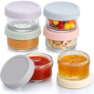 VITEVER [6 Pack] Salad Dressing Container To Go, 2.7 oz Glass Small Condiment with Lids, Dipping Sauce Cups Set, Leakproof Reusable for Lunch Box Work Trip