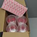 Yaomiao 100 Pcs Valentine's Day Pink Bow Plastic Cups 12oz Disposable Clear Galentine Pink Plastic Cups with Lids and Straw Cute Bow Cup Bulk Birthday Wedding Party Favors Supplies for Cold Beverage