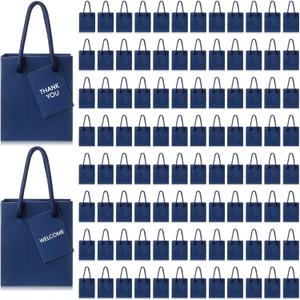 Sherr 100 Pcs Mini Gift Bags Bulk, 4 x 2.75 x 4.5 in Paper Bag with Tag, Extra Small Paper Gift Boxes with Handles for Birthday, Party Favor, Wedding, Small Business, Spring Easter(Navy Blue)