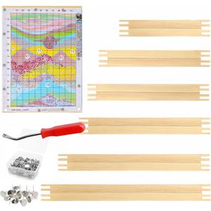 12 Pcs 3 Sets Stretcher Bars for Needlework 6 Sizes Wooden Canvas Stretcher Bars with 80 Thumb Tacks and Tacks Remover for Needlepoint Embroidery Stitch Frame Set Bundle with Crafts