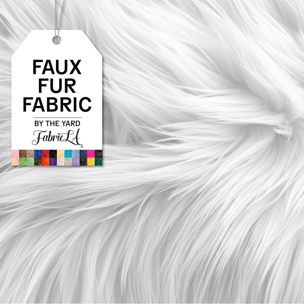 FabricLA Faux Fur Fabric by The Yard - Artificial Craft Fur - 36" X 60" Inch Wide - Fur Fabric for Craft Supply, DIY Furry Plush Projects, Sewing, Decoration, Upholstery, White, 1 Yard
