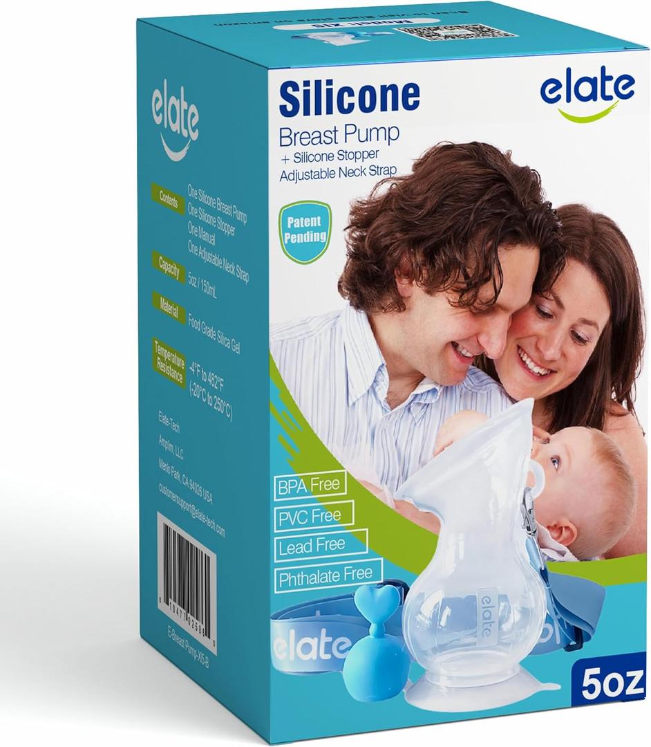 Elate Manual Breast Pump for Breastfeeding | Silicone Milk Collector with Leak-Proof Stopper for Nursing Moms | Enhance Milk Production | BPA PVC Free  5oz (Blue)