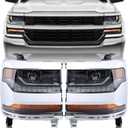 Chrome HID/Xenon LED DRL Projector Headlight Assembly Compatible with 2016-2018 Chevy Silverado 1500/2019 Silverado 1500 LD Driver&Passenger Side 84388631 84388723 (Pair)
