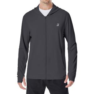 Roadbox Men's UPF 50+ Sun Protection Hoodie Jacket Lightweight Zip Fishing Hiking UV Shirts with Pockets and Thumbholes (Gray, XL)