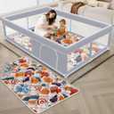 Baby Playpen with Mat, 65 x 50 Inch Play Pen Playards, Playpen for Babies and Toddlers, Baby Playard for Indoor & Outdoor Active Center Game Fence, Skin-Friendly Fabric and Soft Breathable Mesh (Grey)