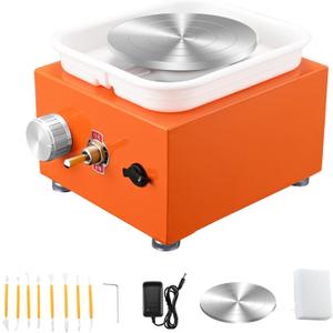 NantFun Mini Pottery Wheel Machine, 6.5cm 10cm Double Turntables Detachable Basin Forming Machine Adjustable Speed Electric Ceramic Wheel with Clay Tools for Kids Adults Beginners (Orange)