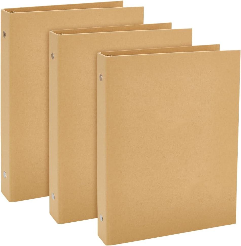WEBEEDY 3 Pcs A5 Kraft Paper Hardcover 6 Ring Binders, Refillable Planner Journal Notebook Cover Protector for A5 Inserted Sheets Office Meeting Travel Stationery Supplies,6.7 x 9.1 inch / 17 x 23 cm