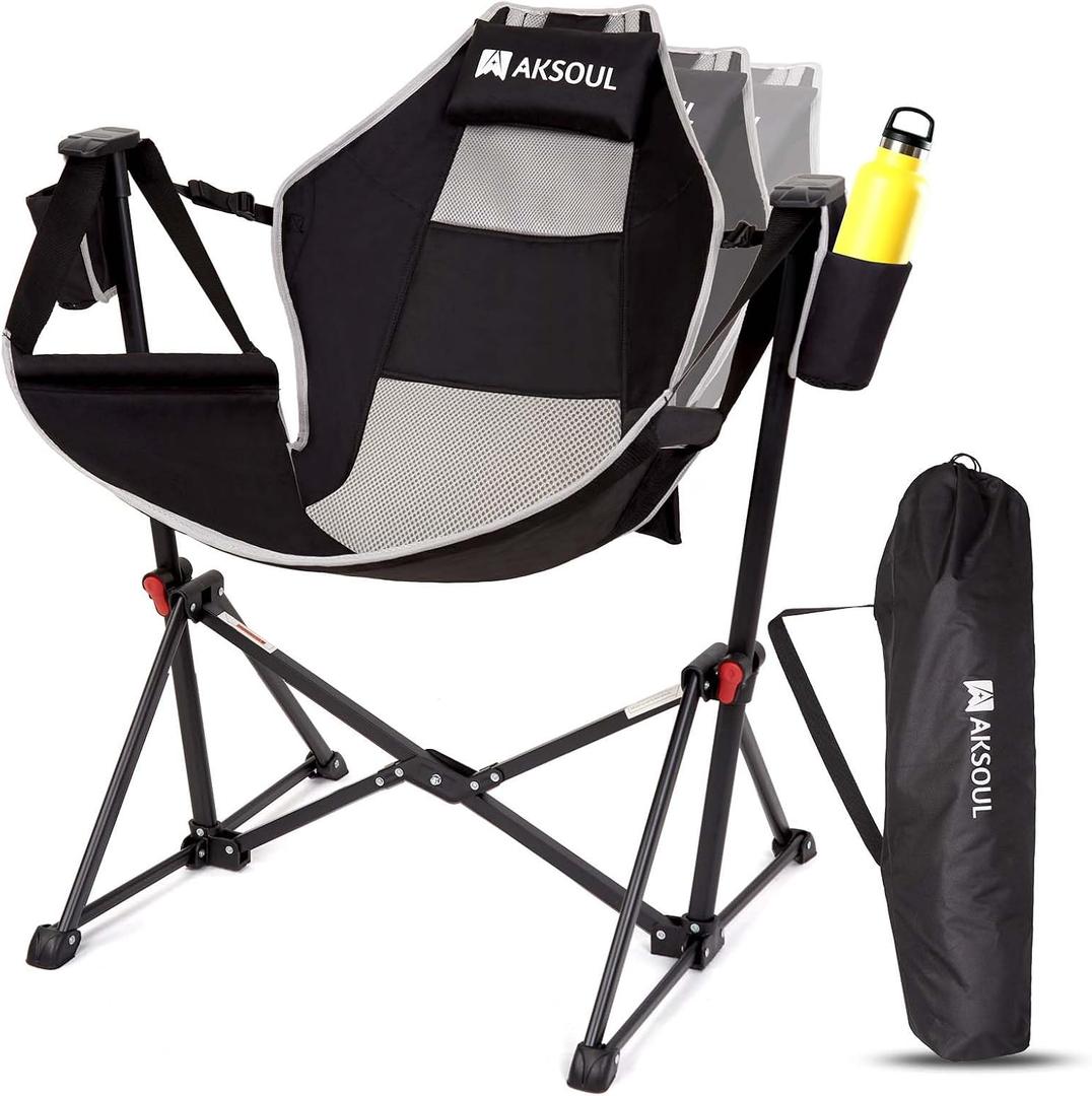 AKSOUL Hammock Camping Chair Swinging: Foldable & Portable Swing Chairs with Storage Bag - 265lbs Adult Weight Capacity - Folding Rocking for Lawn Camp Stargazer Outdoor, 1 PC 