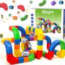 Rail Electric Train Set, 3D Magic Flexible Race Tracks for Kids,DIY Race Car Track Building Kits with Train and Traffic Signs,for 3 4 5 6 7 8 Years Old Boys Girls (123PCS-2car)