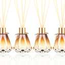 4pcs Reed Diffuser Empty Bottles With 20pcs Sticks, Delicate Gold Leaf Decor, Glass Fragrance Set With Lids for Home, Bathroom | Refillable, Diamond Style Gold