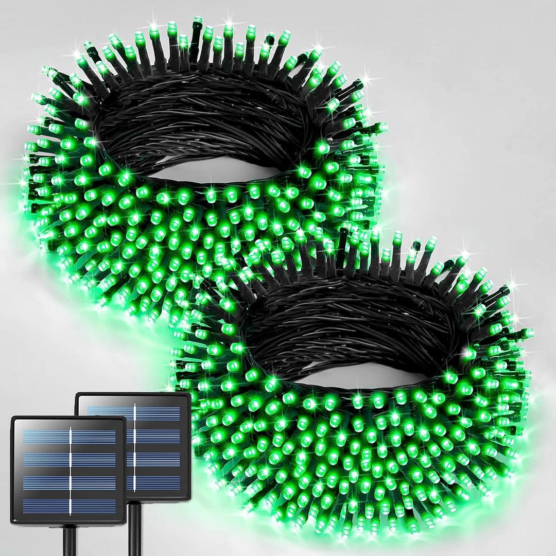 JMEXSUSS 2 Pack St Patricks Day Solar Lights, Total 400 LED 151FT Solar String Lights Outdoor Waterproof, 8 Modes Green Christmas Light for Patio Yard Tree Christmas St Patricks Day Decorations