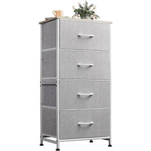 WLIVE 4 Drawers Dresser for Bedroom, Light Grey Fabric Clothes Storage Organizer Unit, Dresser for Hallway, Entryway, Closets, Sturdy Steel Frame, Wood Top