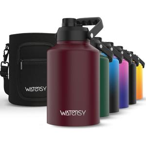 WATERSY 1 Gallon Water Bottle Insulated(Cold for 48 Hrs),BPA Free&Leak Proof,128oz Stainless Steel Water Jug,Big thermo,Large Water Bottle with Handle for Gym,Hiking,Camping&Travel,Brick Red