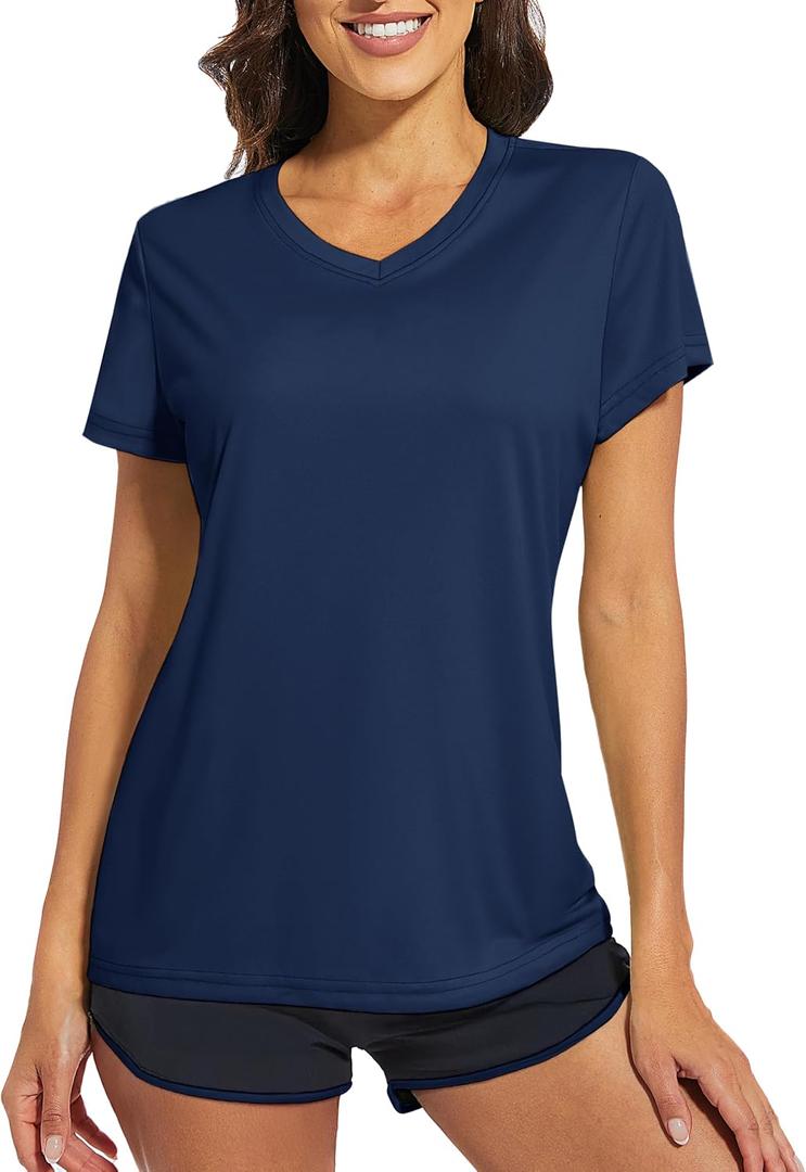Cavva Women's Athletic Short Sleeve Shirts Workout Tops | Quick Dry, Moisture-wicking, Lightweight, Breathable, UPF 50+, Sun Protectioin, Stretchy, V-Neck, for Running, Gym, Yoga (XL)