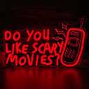 Horror Movie Decor Neon Sign Do You Like Scary Movies Neon Light Dimmable Gothic Led Light Up Signs for Movie Room, Halloween, Gothic Themed Parties Decoration Gifts(15 * 9.3inch)