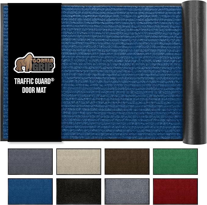 GORILLA GRIP Traffic Guard Door Mat, Heavy Duty Welcome Mats, Commercial Office Space Doormat, Waterproof, Fade Resistant, Strong Rubber Backing, Low Profile, Shoe and Boot Scraper, 35x23