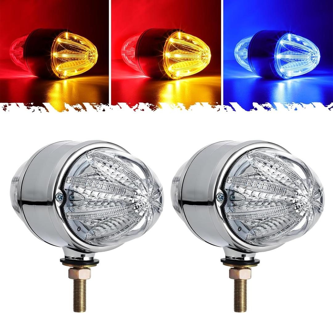 Partsam 2pcs 3.5" Double Face Amber/Red/Blue 32LEDs Watermelon Lights for Semi Truck, Pedestal Light,Turn Signal Marker Lights for 12V-24V Heavy Trucks