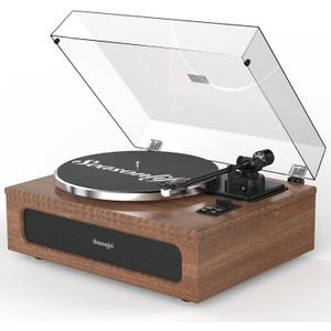 Record Player Turntable for Vinyl Records Built-in 4 Stereo Speakers All in 1 Vinyl Player Belt Drive Turn Table MM Cartridge ATN-3600L Stylus 33 45 Speed BT Wireless High Fidelity Classic Brown