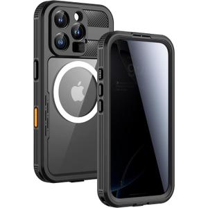 Lanhiem Magnetic for iPhone 16 Pro Waterproof Case, Anti-Spy Black