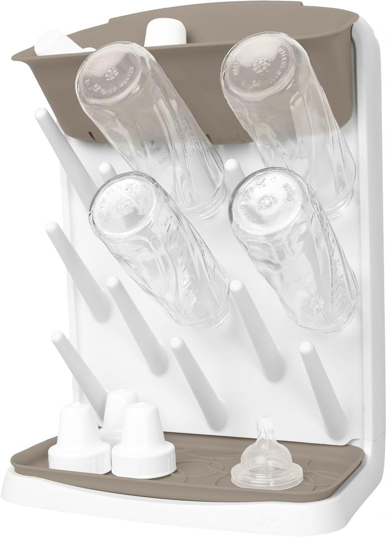 Ubbi Vertical Baby Bottle Drying Rack, Space Saving Countertop Drying Rack Baby Accessory, Taupe