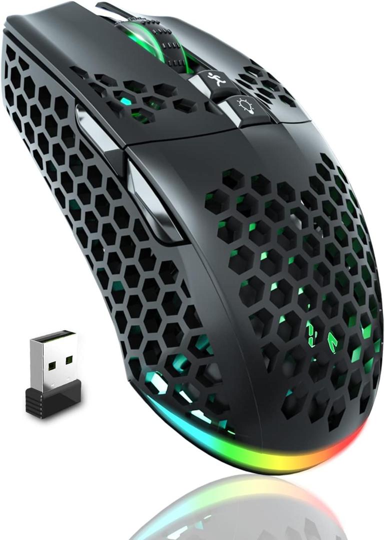 SOLAKAKA SM600 Honeycomb Shell Gaming Mouse Wireless,Tri-Modes BT/2.4G Wireless/Type-C Wired Gamer Mouse with 2 Side Buttons, Macro Programmable and RGB Light for PC/Mac/Laptop,Black