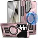 Magnetic for Galaxy S22 Ultra Case, Compatible with Magsafe [Camera Lens Protector] with Kickstand Heavy Duty Shockproof Military Grade Phone Case for Samsung Galaxy S22 Ultra Case (Pink)