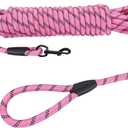 Long Dog Leash for Training 30Ft-Reflective Nylon Rope with Swivel Hook-Recall Agility Lead for Large Small Medium Dogs Outside Walking Hiking-Pink Diam 1/2"