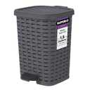 Superio Small Outdoor Trash Can with Lid for Dog Poop 1.5 Gallon/6 L Mini Plastic Garbage Can with Foot Pedal for Bathroom, Bedroom, Office, Patio, Wicker Grey (Gray)