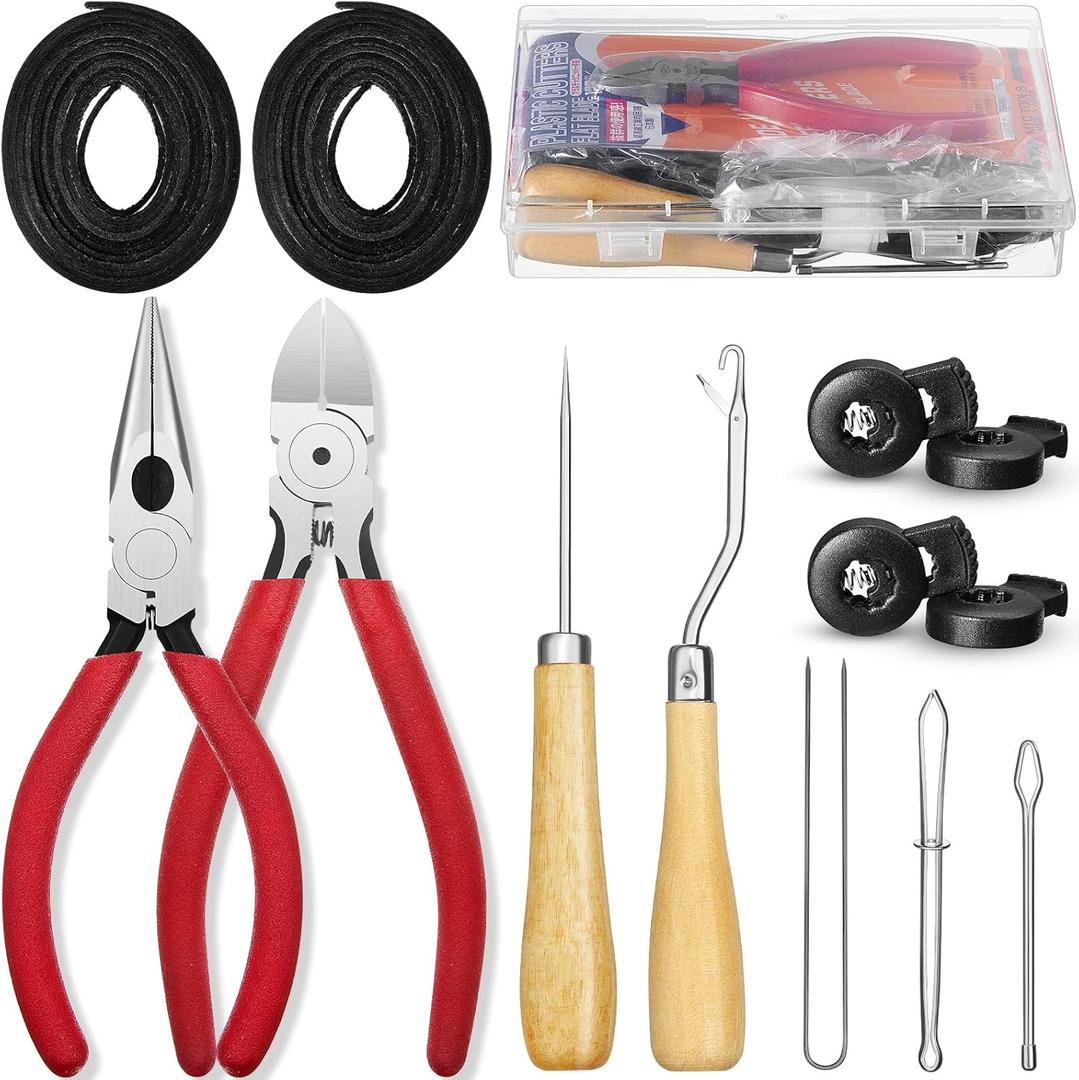 Glove Relacing Kit for Baseball or Softball Mitts Baseball Care Kit Include 2 Strips 78.74 inch Lace Drawstring Threader 4 Glove Locks 5 Lacing Tools with Box (Black)