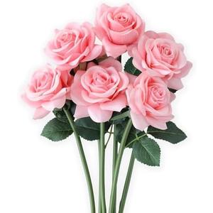 mizii 4Pcs Artificial Roses Flowers Pink Fake Silk Roses Realistic Roses Flores for Wedding Decorations Table Centerpieces Flower Arrangement Home Decor (Pink)