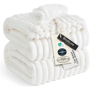 Bedsure GentleSoft Blankets Queen Size for Bed - Cozy Soft Sofa Couch Cover Blankets for Women, Cute Large Bedding Fleece Throws for Girls, Off White, 90x90 Inches