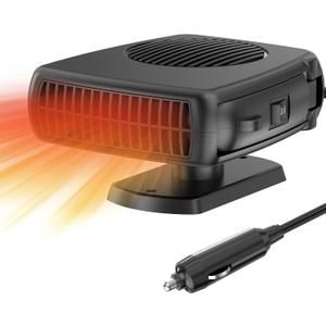 200W Car Heater, 12V Auto Part Vehicle Heater That Plugs into Cigarette Lighter, Portable Car Heaters and Defroster Windshield Defogger, Heaters for Vehicles with 360 Degree Rotary Base (Black)