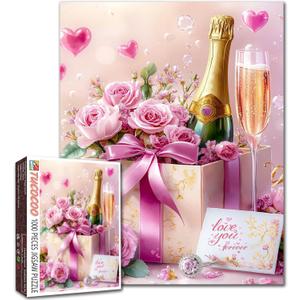 1000 Piece Jigsaw Puzzles for Adults Wine Rose Gift Jigsaw Puzzle Valentine's Day Art 1000 Pieces Puzzles Game Love You Forever Wall Decor DIY Craft Puzzle Love Art
