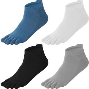 4 Pairs Toe Socks for Men Women, 4 Colors Five Finger Cotton Athletic Crew Socks High Performance Athletic Toe Sock No Show Running Five Finger Sock(Blue,White,Gray,Black)