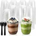 Nicunom 100 Pack 12 oz Clear Dessert Cups with No Hole Dome Lids & Sporks, Plastic Parfait Cups, No Leaking Disposable Party Cup for Ice Cream Fruit Cake Snack Yogurt Cold Drink