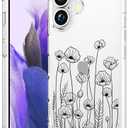 Compatible with iPhone 16 Plus Case Clear Cute for Women - Rugged Phone Cases Funda Protector Cover Skin (Black Floral Flower)