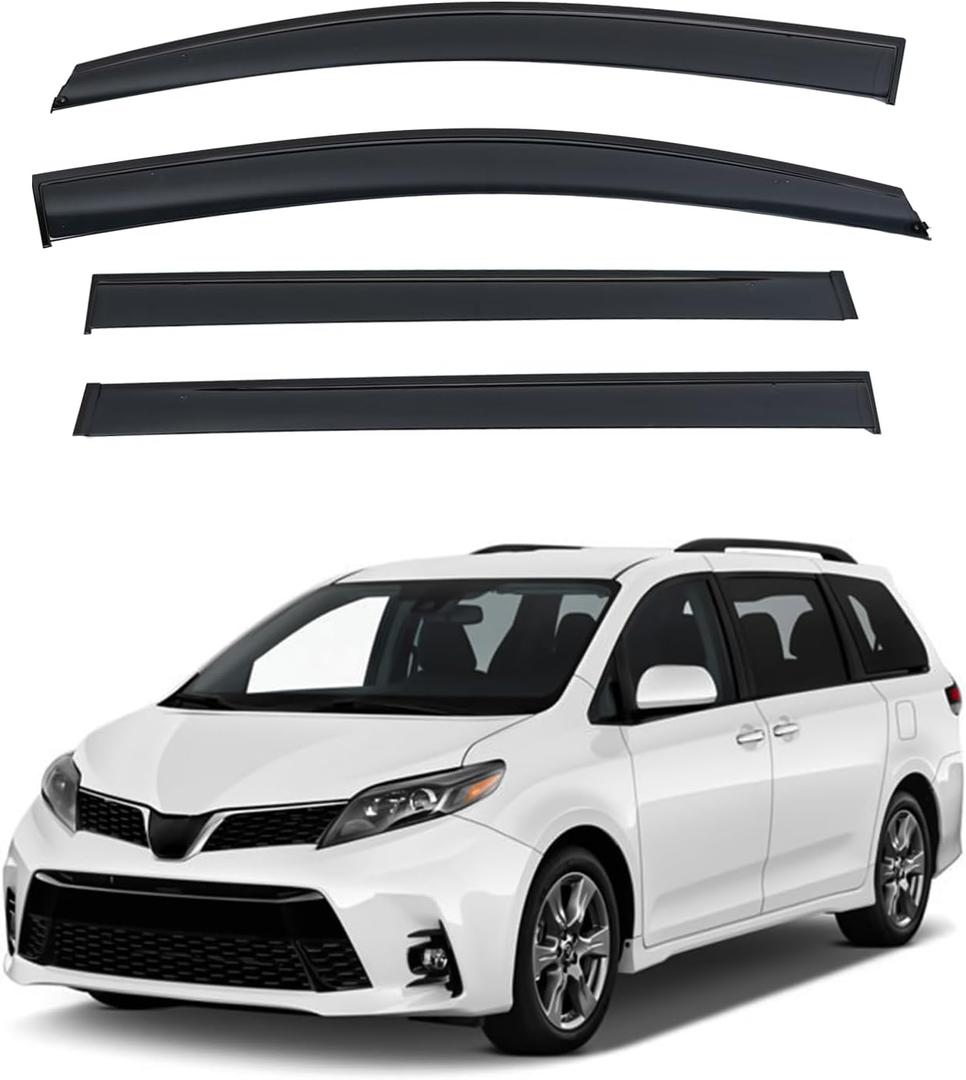 4pcs JDM Smoke Tint Outside Mount Tape On/Clip On Style PVC Sun Rain Guard Vent Window Visors Compatible with 11-20 Sienna