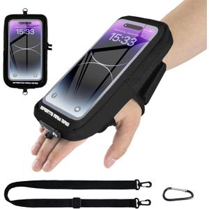 Phone Holder for Running, Running Armband Phone Holder with Carabiner, Phone Armbands for iPhone 17 16 15 14 13 12 11Pro Max & Galaxy S25/S24/S23, Cell Phone Armband Up to 6.8'' Phone (Black)