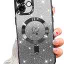 NITITOP Compatible with iPhone 16 Plus Case Cute Clear Glitter [Compatible for MagSafe] Plating Heart Sparkle Bling Magnetic Girl Women Electroplated Frame Camera Protection Back Cover - Black